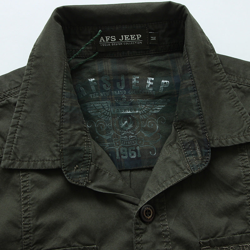 Herren Langärmeliges Canvas-Fieldhemd mit Brustpattentaschen und Military-Details Drune