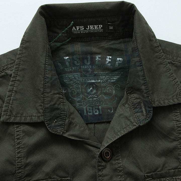 Herren Langärmeliges Canvas-Fieldhemd mit Brustpattentaschen und Military-Details Drune