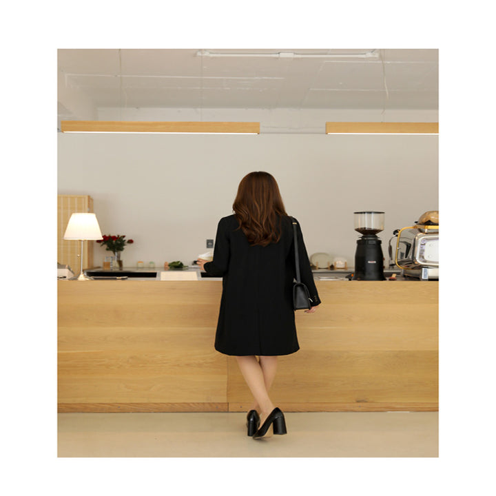 Damen Knieumspielender Einreihiger Wollmix-Longmantel im minimalistischen Tailoring Drune