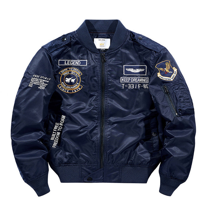 Herren Flight‑Bomberjacke mit Patch‑Applikationen, Ärmel‑Utilitytasche und orangefarbenem Innenfutter Drune