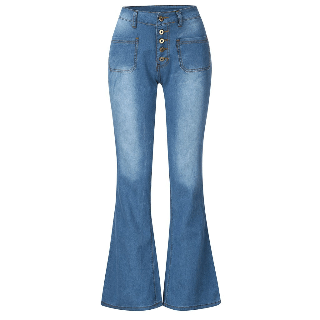Damen Schlagjeans mit hohem Bund und retro Knopfdetails Drune