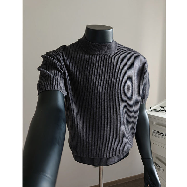 Herren nan kurzärmeliges Rippstrick-Shirt mit Stehkragen und schmaler Passform Drune