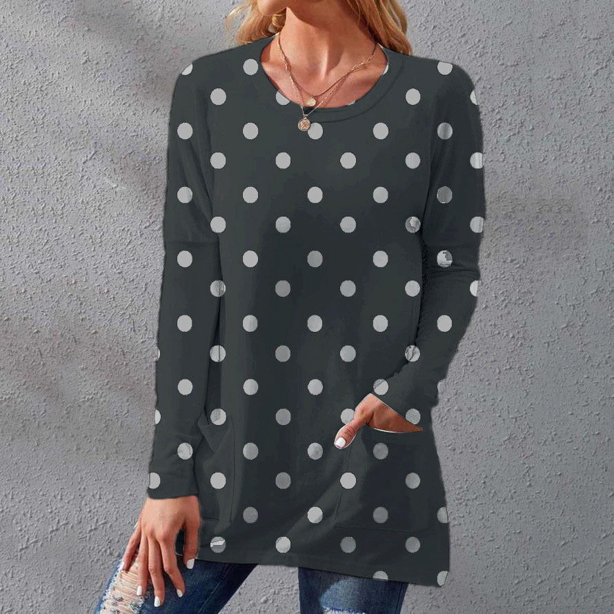 Damen Langarm-Tunika mit Punkten und aufgesetzten Taschen Drune
