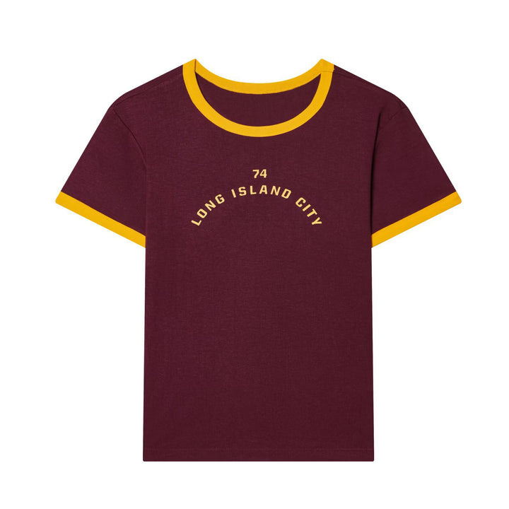 Damen Freizeit T-Shirt mit kontrastierenden Ärmeln und trendigem Schriftzug Drune