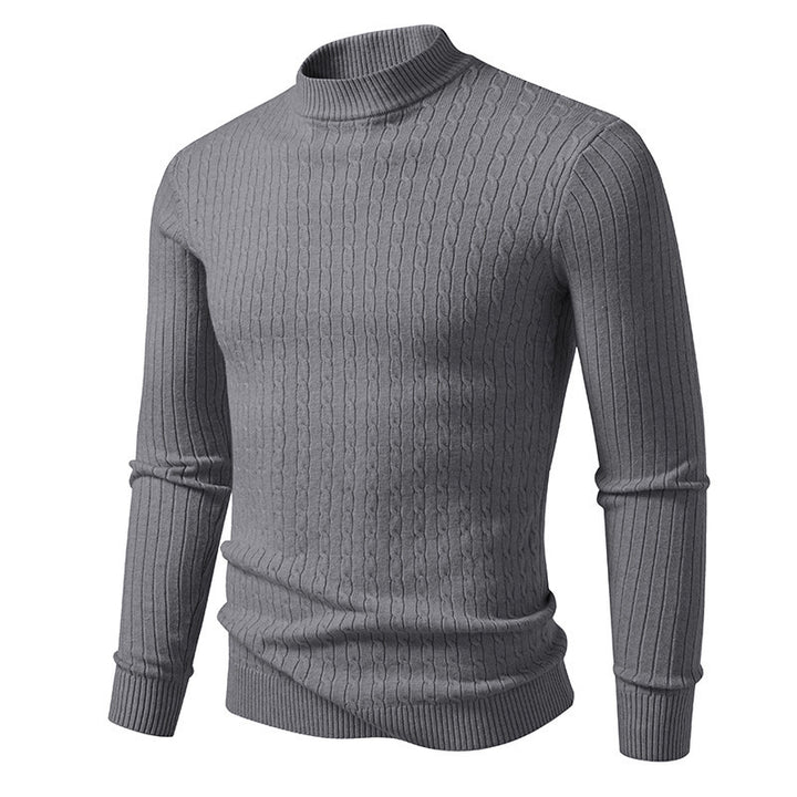 Herren nan figurbetonter Feinstrickpullover mit Stehkragen und Zopfmuster Drune