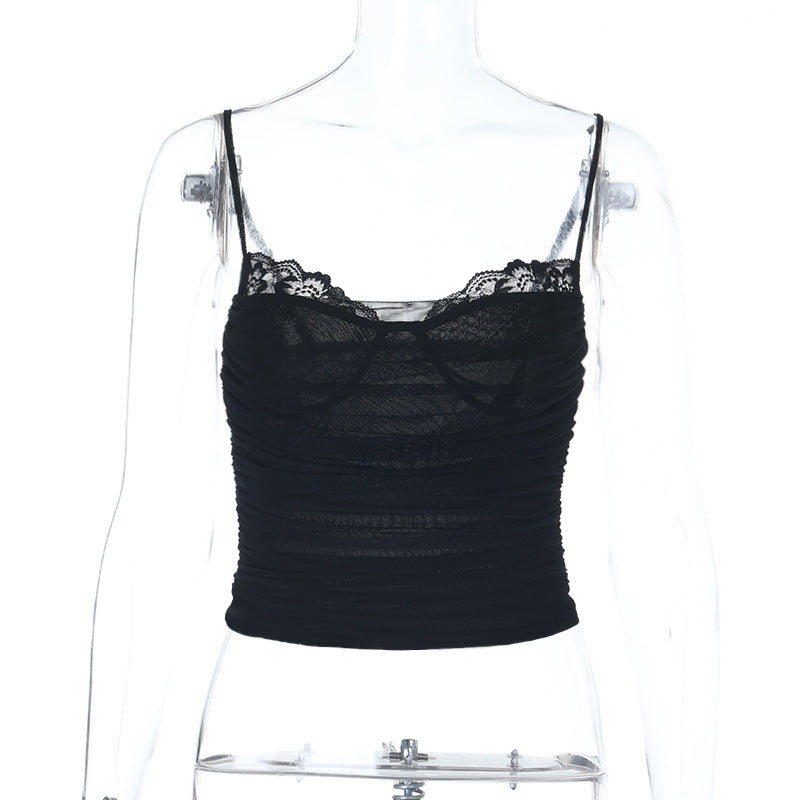 Damen Spaghetti-Träger Top mit Spitzenbesatz und figurformendem Schnitt Drune
