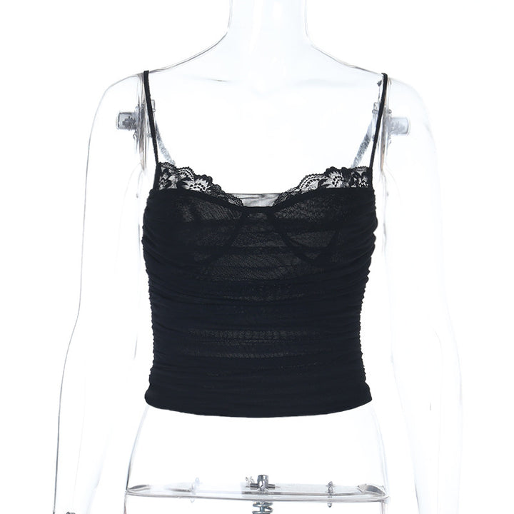 Damen Spaghetti-Träger Top mit Spitzenbesatz und figurformendem Schnitt Drune