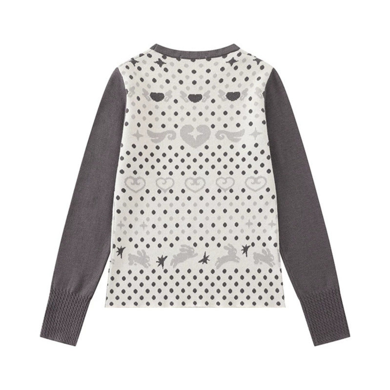 Damen Feinstrick-Pullover mit Jacquard-Motiv, Rundhalsausschnitt und Kontrastärmeln Drune