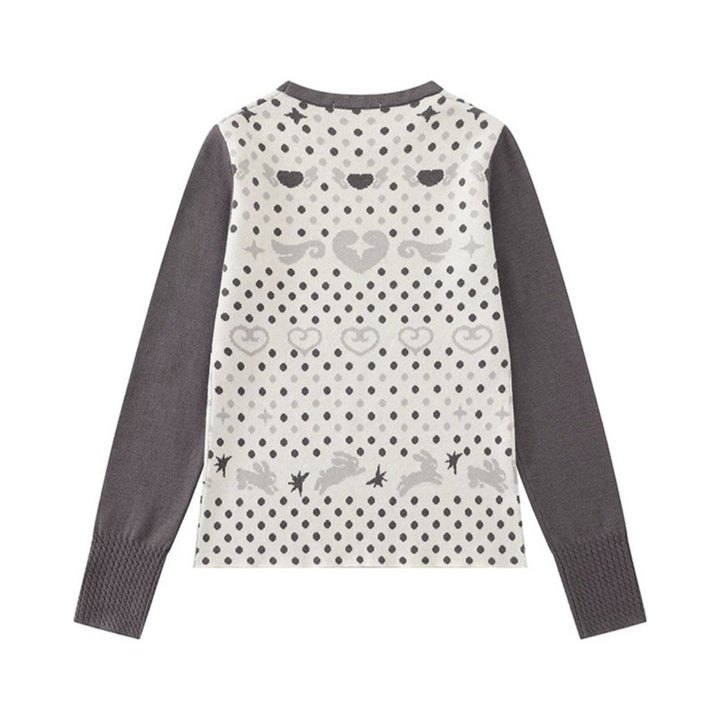 Damen Feinstrick-Pullover mit Jacquard-Motiv, Rundhalsausschnitt und Kontrastärmeln Drune