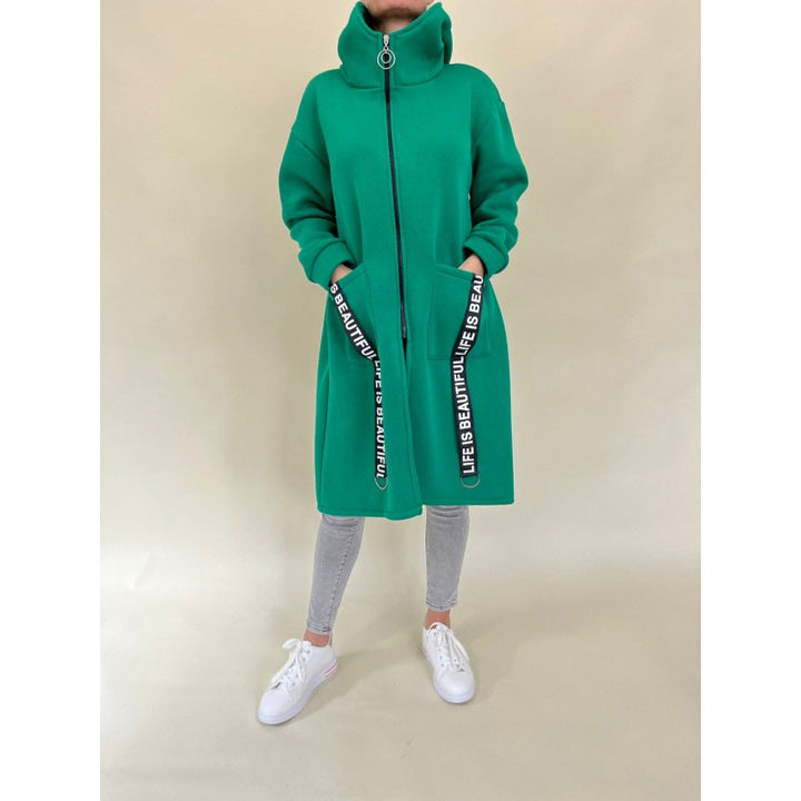 Drune | Taschen Design Hoher Kragen Lange Kapuzen Sweatshirtjacke