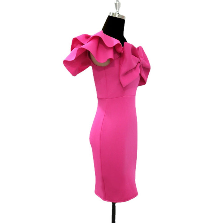 Damen eng anliegendes Kleid mit voluminösem Schleifenakzent Drune