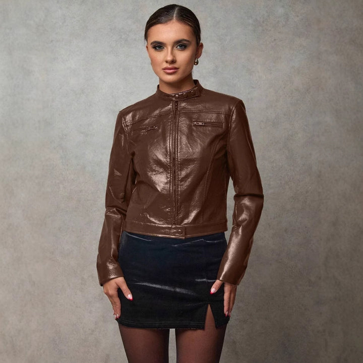 Damen Kurze Kunstlederjacke mit asymmetrischem Schnitt Drune