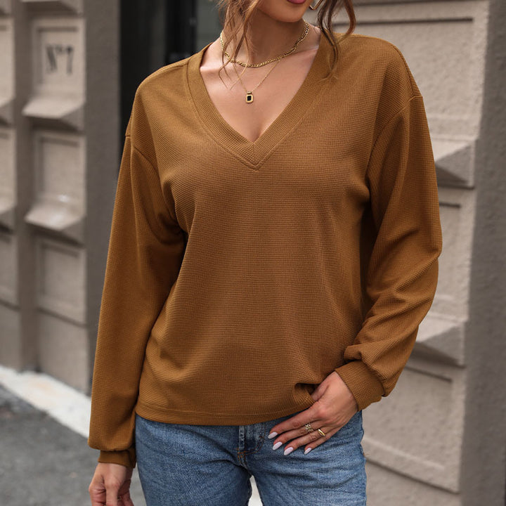 Damen Lässiger V-Ausschnitt Pullover mit Struktur Drune