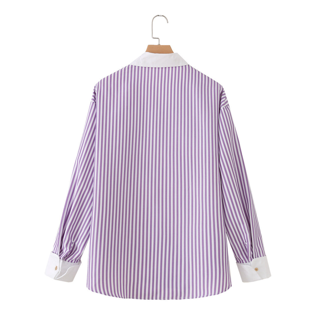 Damen Oversize-Hemdbluse mit kontrastierendem Kentkragen und gerundetem Saum Drune