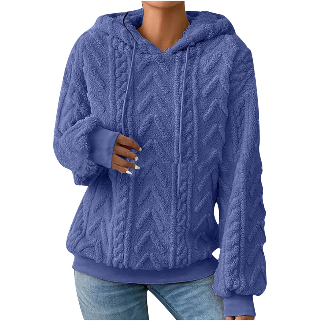Damen nan kuscheliger Kapuzenpullover mit Zopfmuster Eingrifftaschen und Rippbündchen Drune