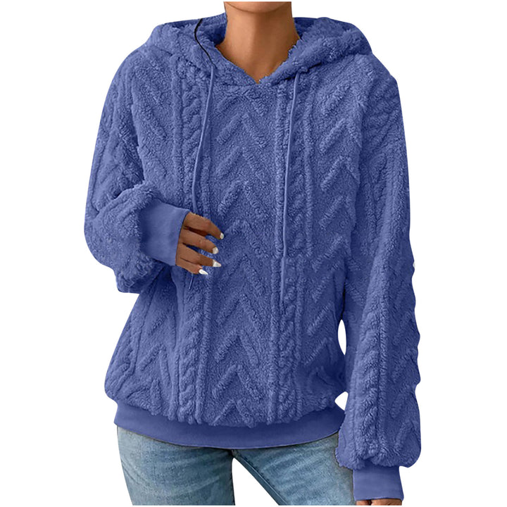 Damen nan kuscheliger Kapuzenpullover mit Zopfmuster Eingrifftaschen und Rippbündchen Drune