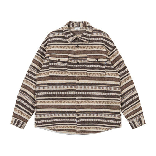 Unisex Oversize-Strickshirtjacke im Ethno‑Streifenmuster mit Pattentaschen Drune