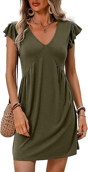 Damen V-Ausschnitt Sommerkleid mit Rüschenelementen Drune