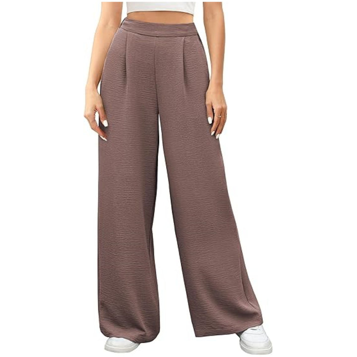 Damen hochtaillierte weite Palazzo-Hose mit Strukturstoff Drune