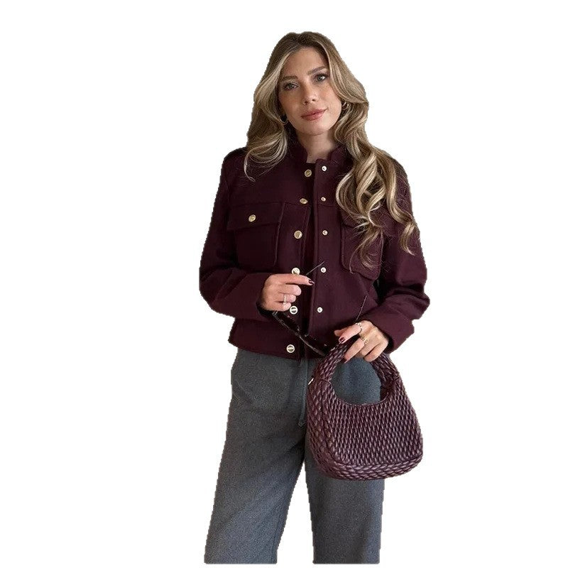 Damen Modische Cropped Jacke mit Taschen