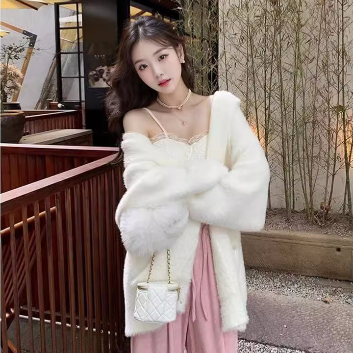 Damen Flauschiger Strickcardigan mit lässigen Taschen und offenem Schnitt Drune