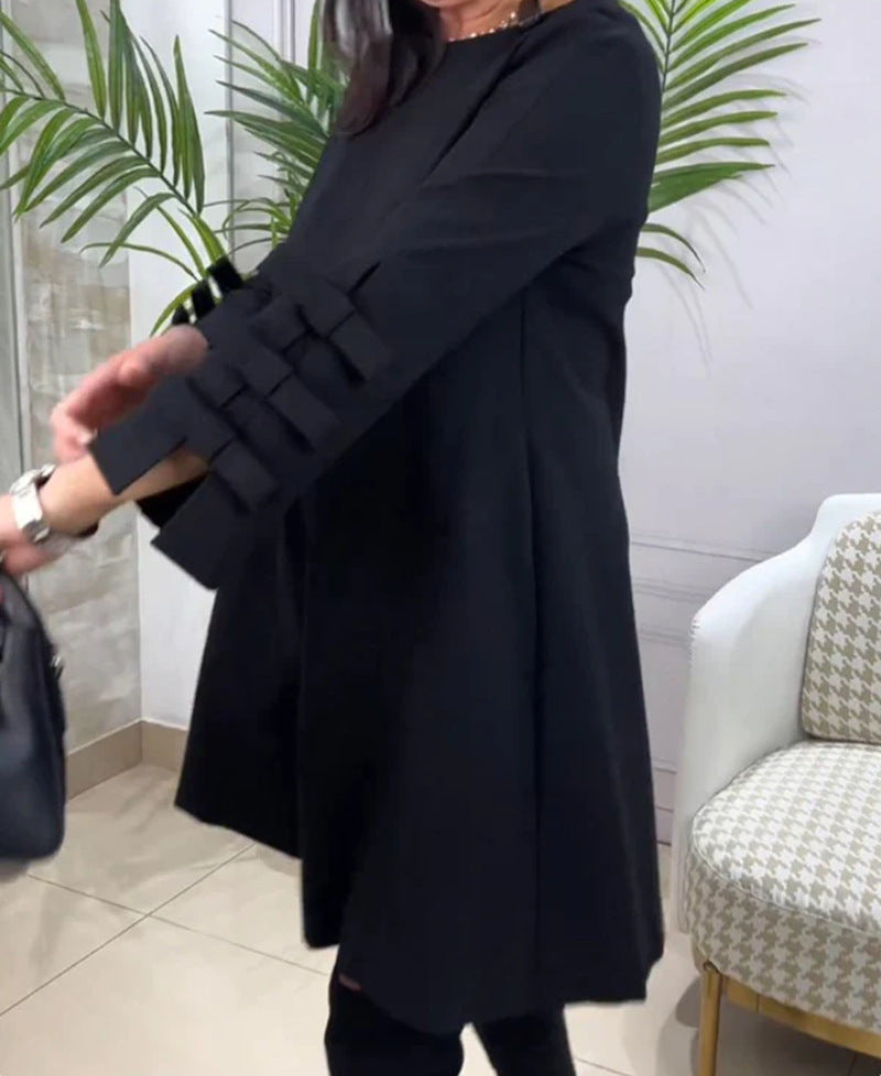 Damen nan A-Linien-Tunika-Kleid mit gestuften Zierlaschenärmeln Drune