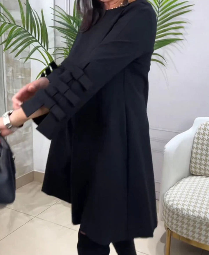 Damen nan A-Linien-Tunika-Kleid mit gestuften Zierlaschenärmeln Drune