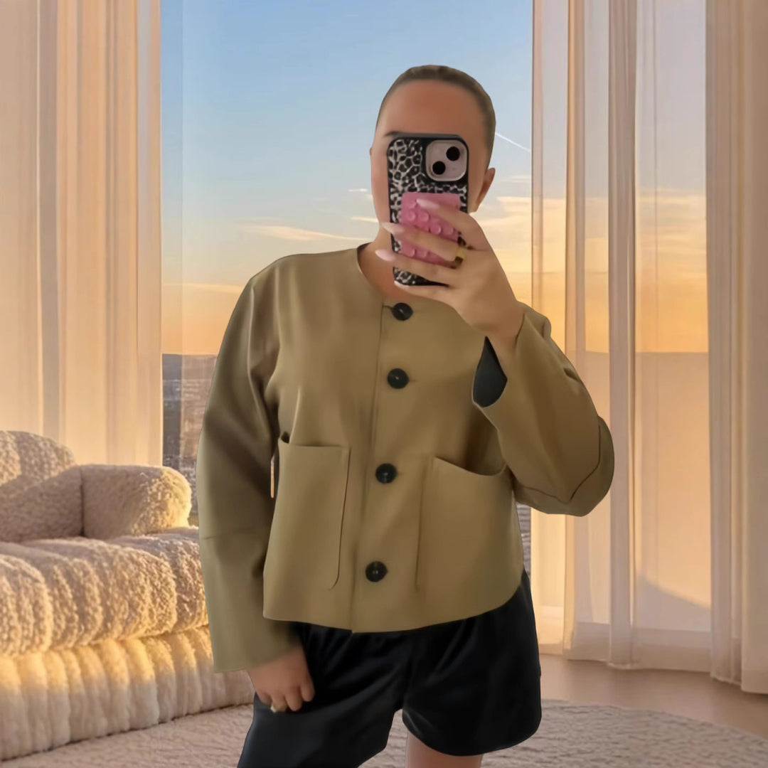Damen modische Kurzjacke mit eleganten Knopfdetails und praktischen Taschen Drune