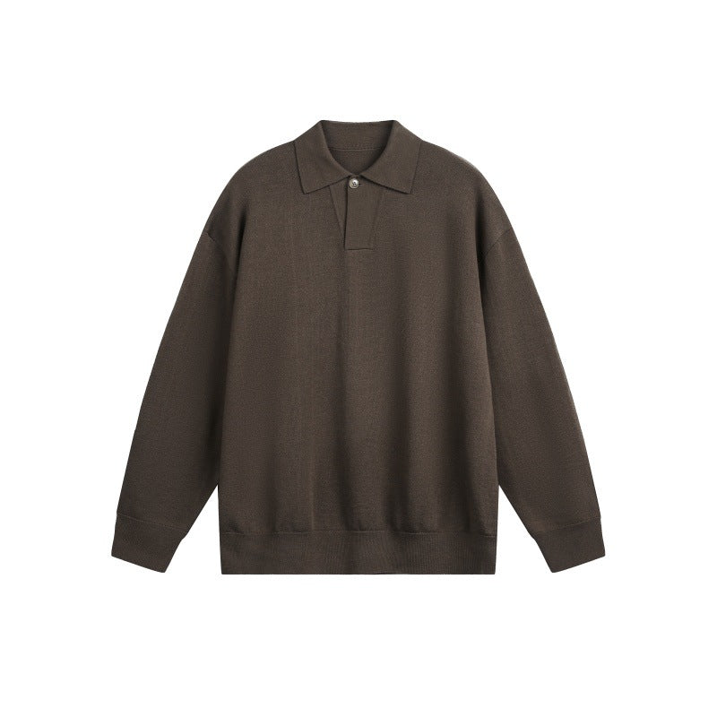Herren Lockerer Strick-Polo-Pullover mit Knopfblende und Oversize-Schnitt Drune