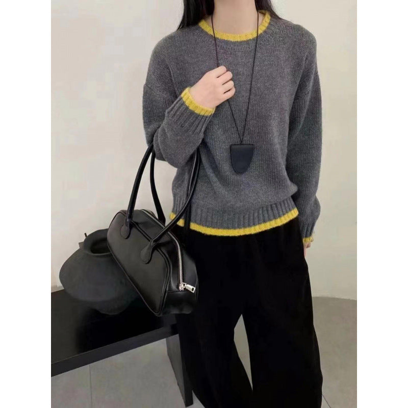 Damen Weicher Strickpullover mit kontrastierenden Bündchen Drune