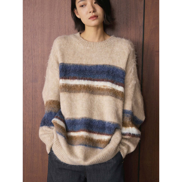 Damen Weicher Mohair-Mix Pullover mit gestreifter Relaxed-Silhouette Drune