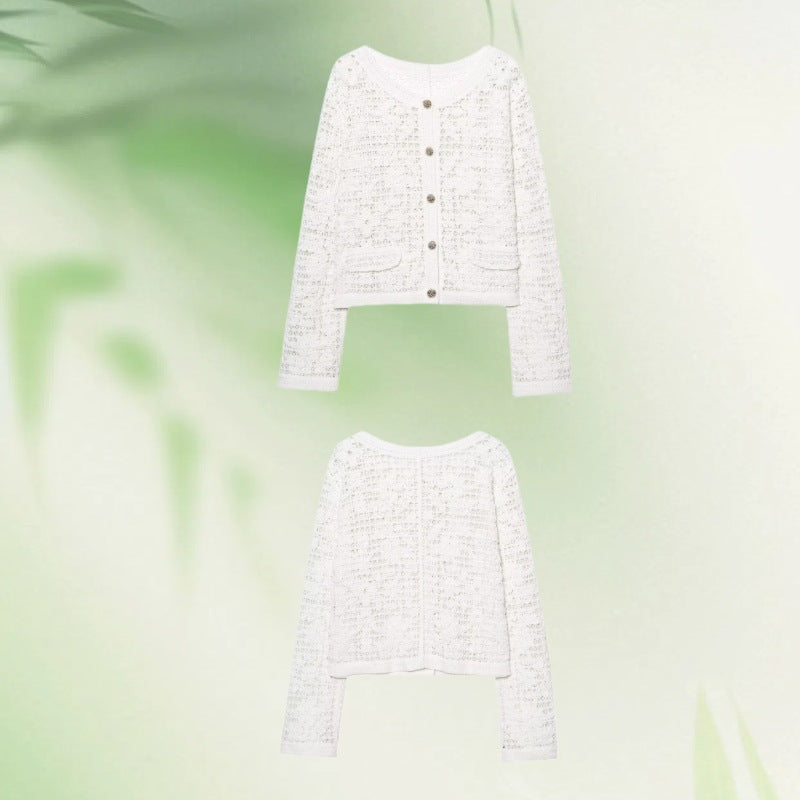 Damen Strickjacke mit feiner Häkelstruktur und praktischen Taschen Drune