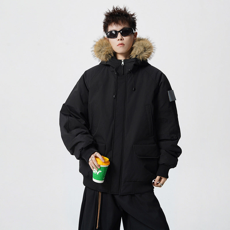 Herren Wattierter Oversize-Parka mit Kunstfellkapuze und Utility-Taschen Drune