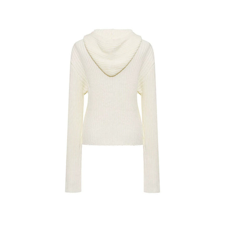Damen gerippte Kapuzen-Strickjacke mit Reißverschluss, Zierknopfleisten und aufgesetzten Taschen Drune
