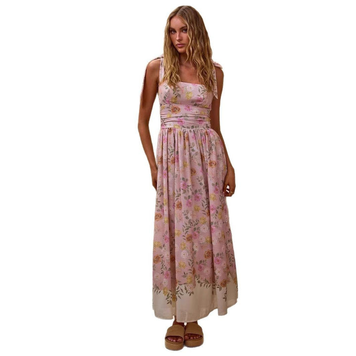 Damen Maxikleid mit floralen Akzenten und verstellbaren Spaghettiträgern Drune