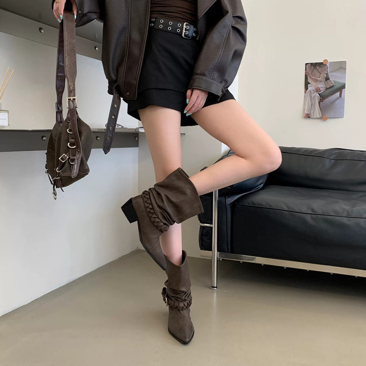 Damen Modische Stiefeletten mit Rüschendetail Drune