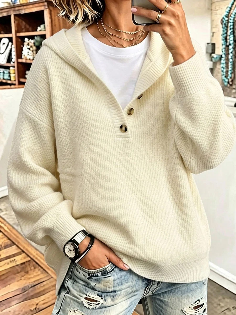 Damen Bequemer Strickpullover mit Kapuze Drune