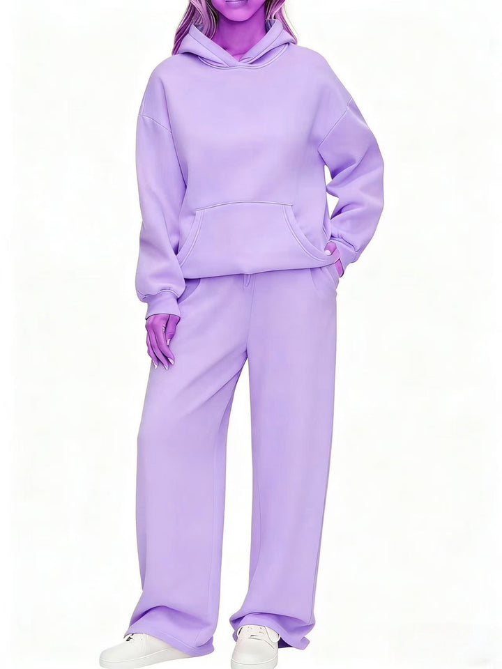 Damen nan Cozy-Loungewear-Set mit oversized Kapuzenpullover, Kängurutasche und weiten Palazzo-Jogginghose Drune