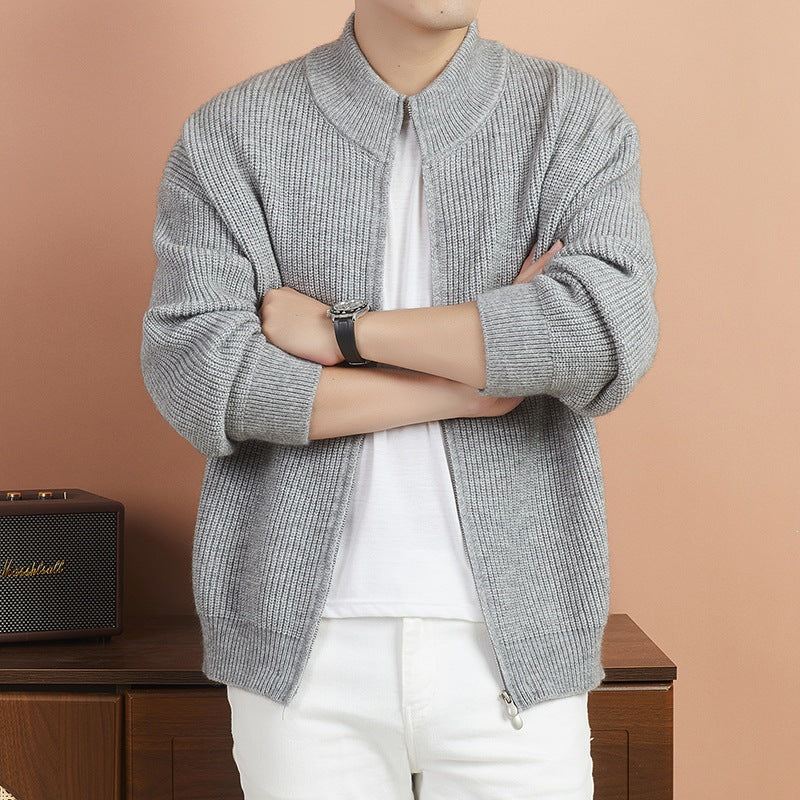 Herren Kuscheliger Zip-Pullover aus Mohair-Mix mit feiner Rippstruktur und Stehkragen Drune