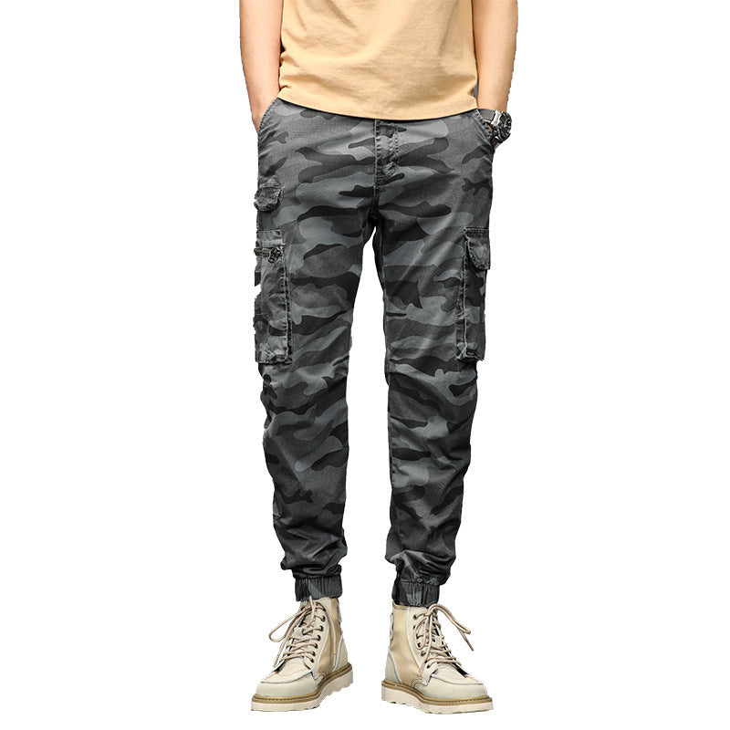 Herren Camouflage‑Cargo‑Jogginghose im Military‑Look mit Mehrfachtaschen und elastischem Knöchelabschluss Drune