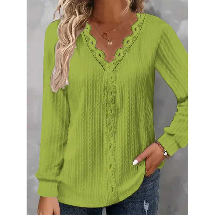Damen Langarm Bluse mit eleganten Spitzenakzenten und strukturiertem Design Drune