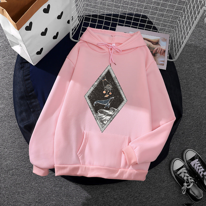 Damen nan Oversize Kapuzenpullover mit aufgenähter Wal-Patchapplikation, Kängurutasche und fleecegefüttertem Innenfutter Drune