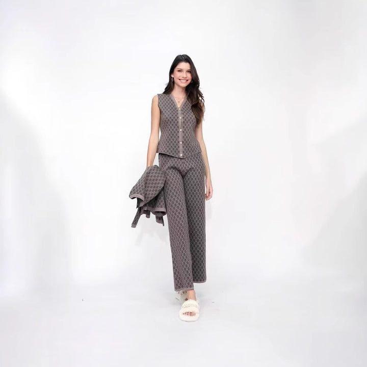 Damen Pyjama-Set mit modernem Karomuster und durchgehender Knopfleiste Drune
