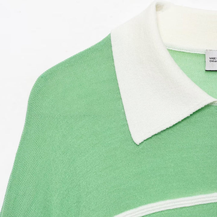 Damen Gestreifter Cropped‑Polo‑Pullover mit Knopfleiste und Rippbündchen Drune