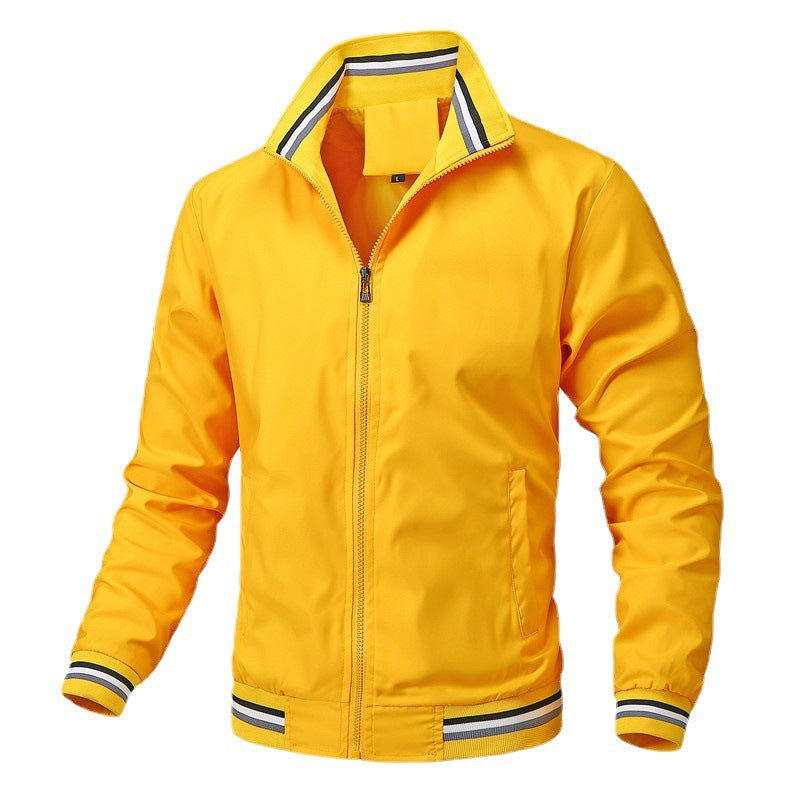 Herren Sportlich-leichte College-Bomberjacke mit geripptem Kragen und Streifen-Details Drune