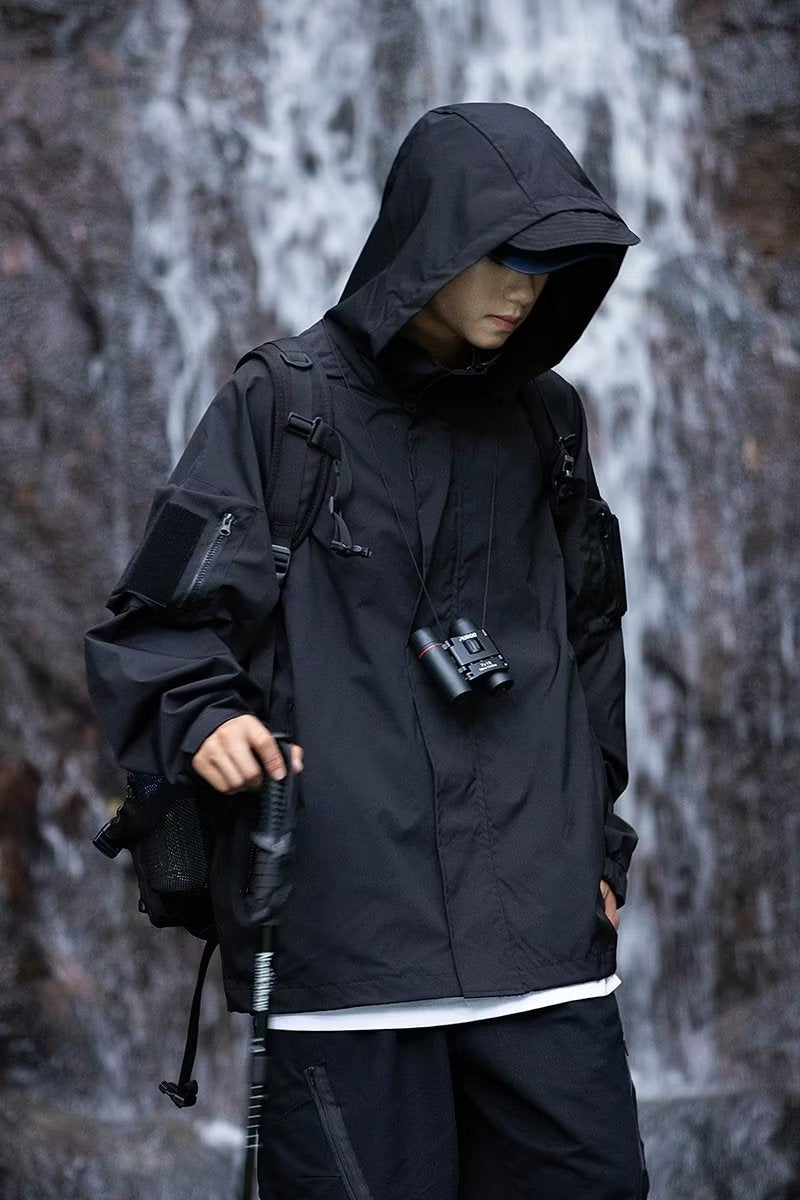 Herren technische Multifunktionsjacke mit praktischen Taschen und verstellbarem Kapuzenbund Drune