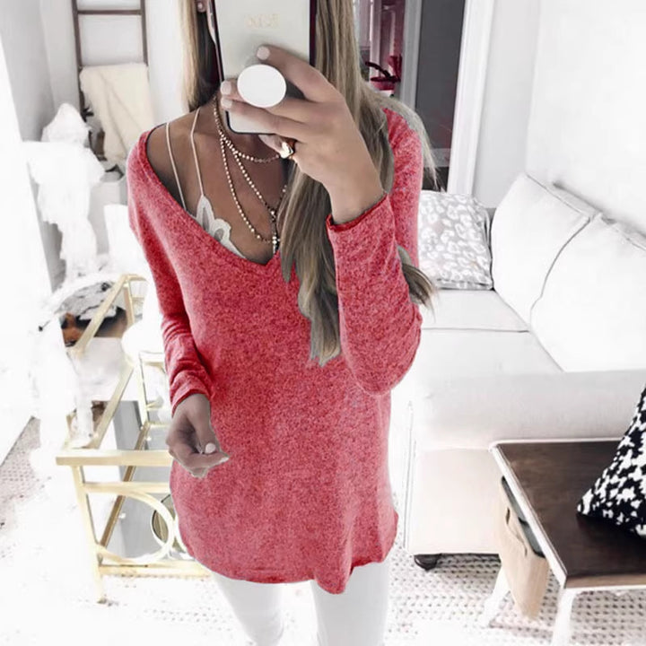 Damen feinstrick Tunika mit tiefem V-Ausschnitt und lässigem Oversized-Schnitt Drune