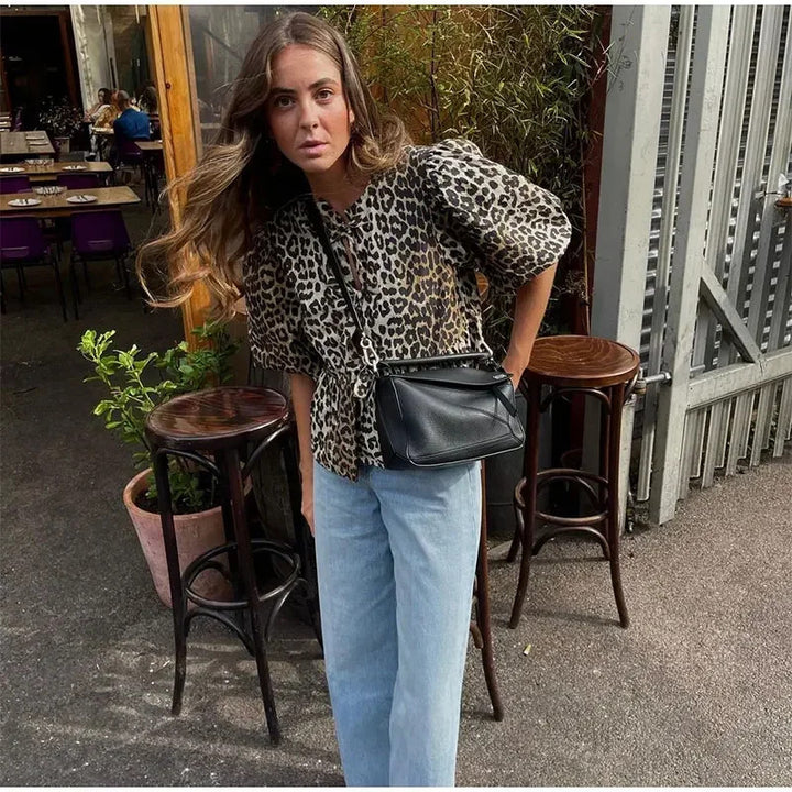 Damen Modische Kurzjacke mit Puffärmeln Drune