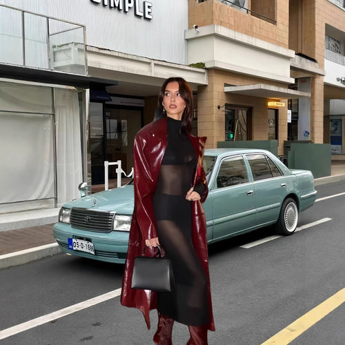 Damen Eleganter und figurbetonter Maxikleid mit transparenten Einsätzen Drune