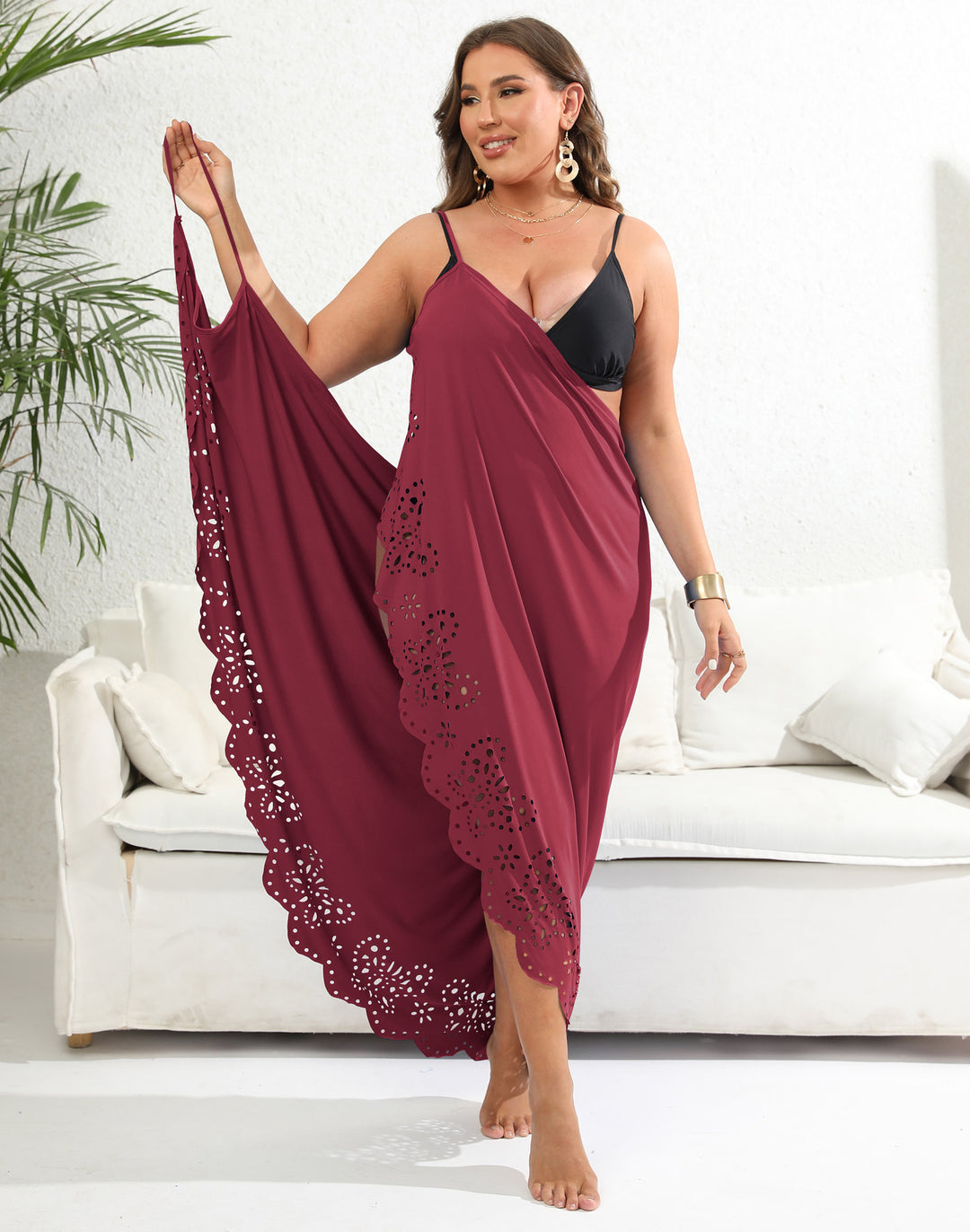 Damen schicker Strandüberwurf mit floralem Schnitt Drune